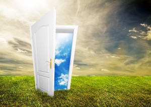 Open door to new life on the field. Hope, success, new life and