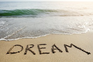 Dream Word Written On Beach Sand - Positive Thinking Concept
