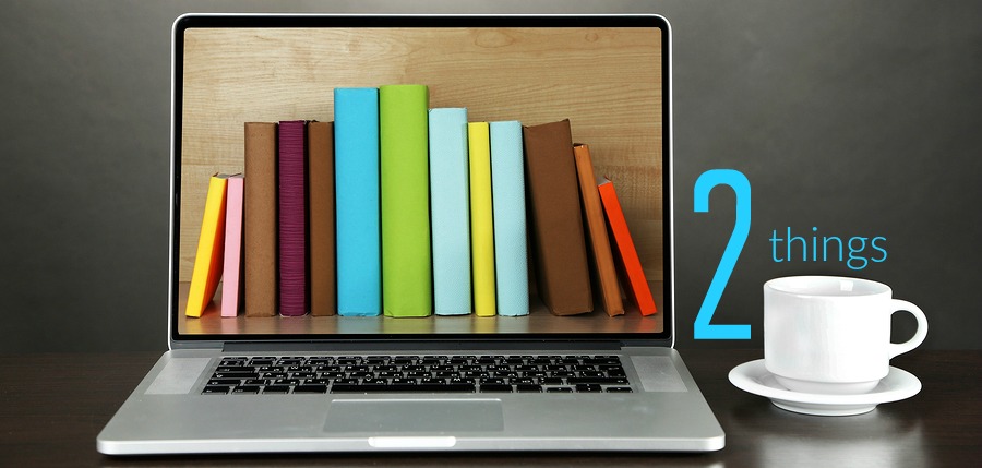 E-learning concept. Digital library - books inside laptop